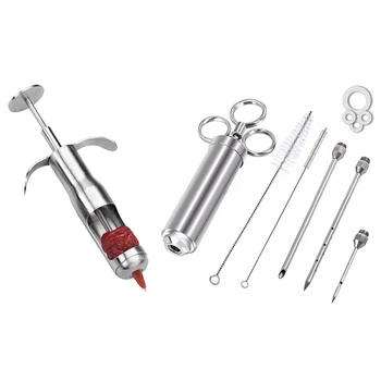 

1 Set Meat Poultry Marinade Flavour Injector BBQ Kit with 3 Needles & 1 Pcs Jujube Pitter Fruit Corer Seed Remover