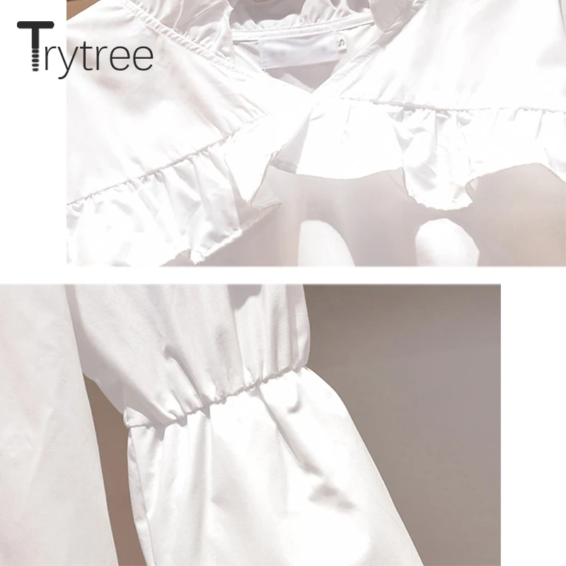 Trytree осень зима женские комплекты из двух частей повседневные топы с v-образным вырезом и оборками+ платье в полоску с карманами и поясом до середины икры комплект из 2 предметов