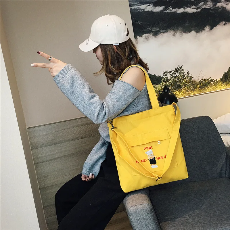 

2019 New Style Large Canvas Bag Cartoon Women's College Student School Bag Canvas Bag Women's Crossbody Bag Manufacturers Direct