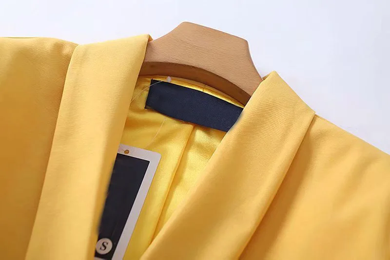 

B7859-Western Style WOMEN'S Dress 2019 Spring New Style Fashion Elegant Yellow Double Breasted Suit Jacket Women's