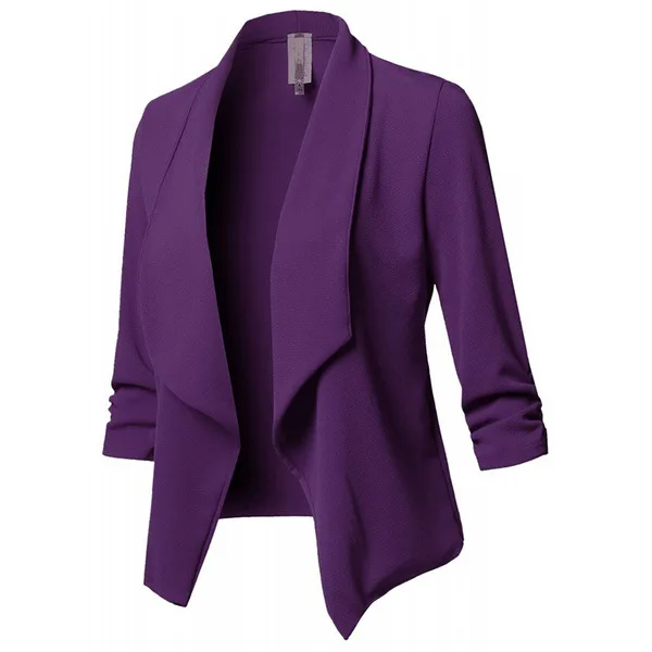 Женский Тонкий Блейзер, Пальто 5xl, большие размеры, Женская Ретро Повседневная Верхняя одежда, шикарные топы, офисный костюм, блейзеры, рабочая одежда, 10 цветов, 8 размеров, куртка - Цвет: Фиолетовый