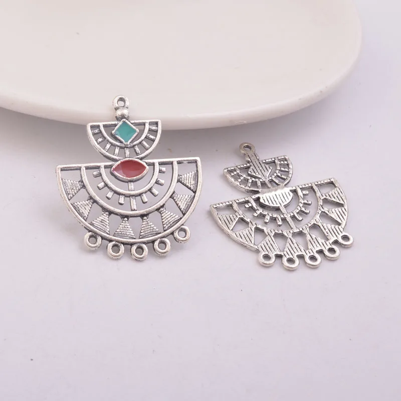 12pcs 골동품 실버 반 라운드 귀걸이 커넥터 금속 펜던트 기본 보석 커넥터