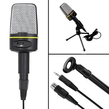 

3.5mm Condenser Microphone with Mount Tripod Support Volume Control for Computer live broadcasting