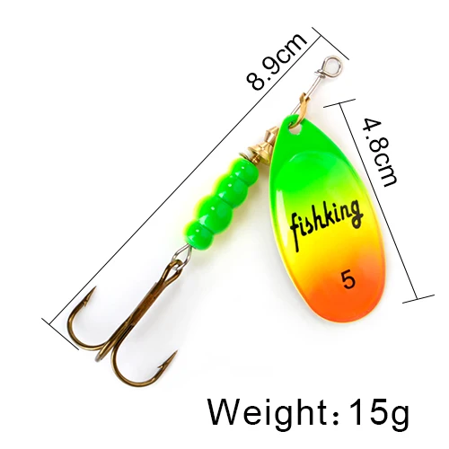 FISH KING Spinner Bait 3.9g 4.6g 7.4g 10.8g 15g Spoon Lures pike Metal With Treble Hooks Arttificial Bass Bait Fishing Lure as photo
