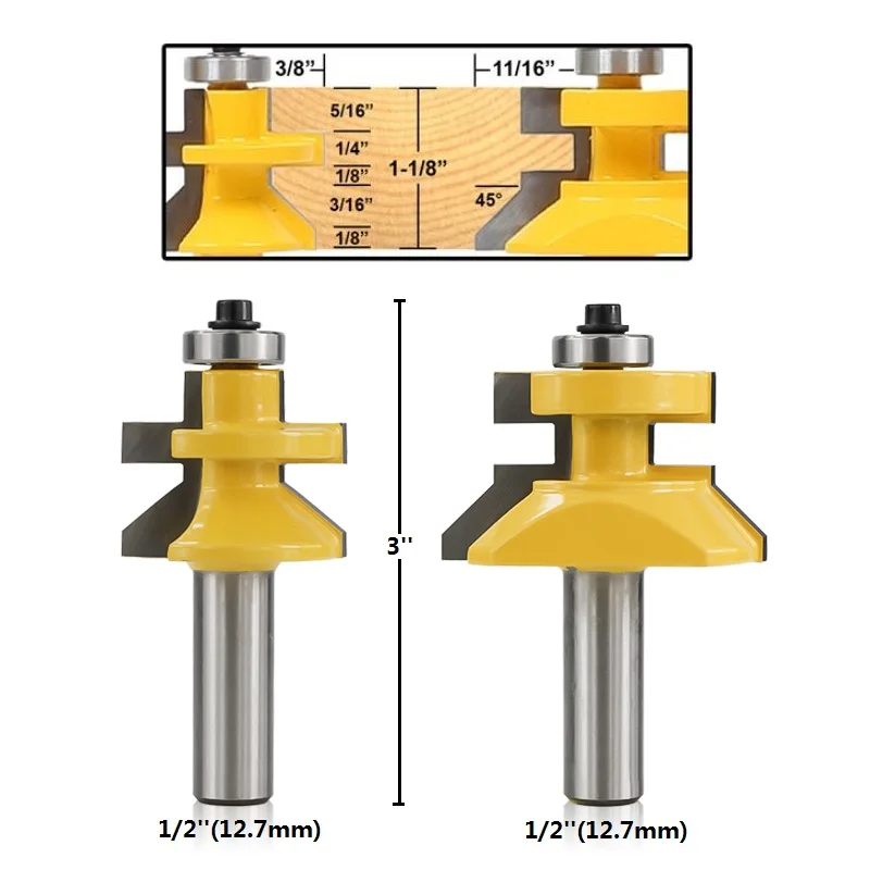 2 шт 1/2 ''(12,7 мм) Хвостовик V паз и совпадающий язык маршрутизатор Набор бит w/Премиум шарикоподшипники фреза по дереву для соединения шип-паз набор черенков
