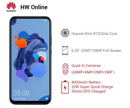 Huawei Nova 5i Pro 6,26 дюймов 8 Гб 128 ГБ восьмиядерный смартфон Kirin 810 4000 мАч GPU отпечаток пальца 48 МП Google play 20 Вт Супер зарядка