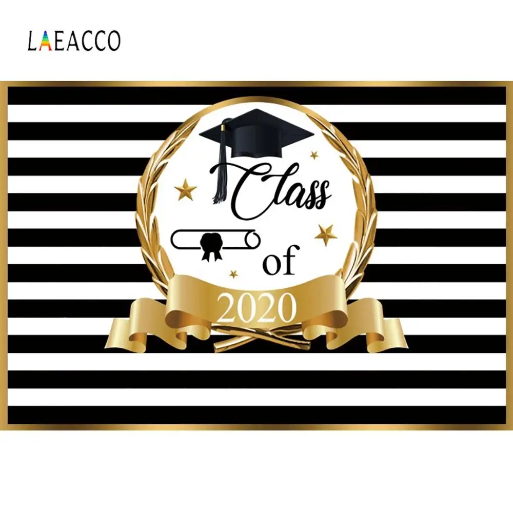 Виниловый фон для фотосъемки класса 2020 выпускник бакалавра Кепки черный Белый