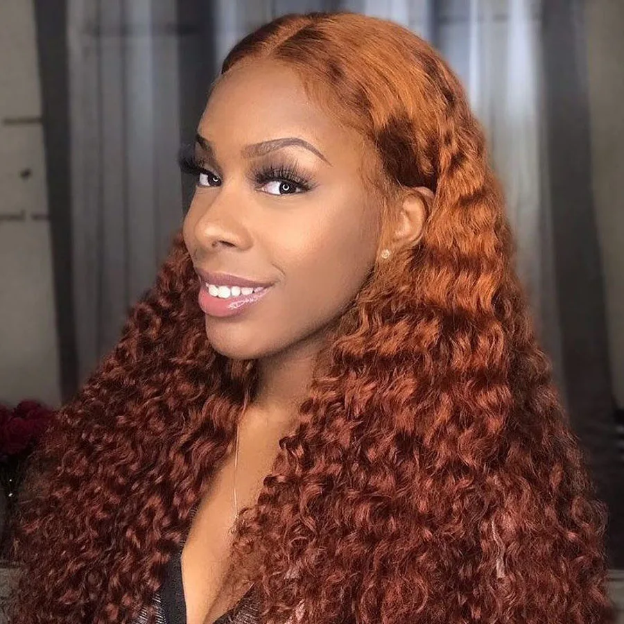 

Indian Ginger Blonde Curly Lace Front Human Hair Wigs for Black Women 180Density Ginger Silk Top Full Lace Wigs Bleached Knots