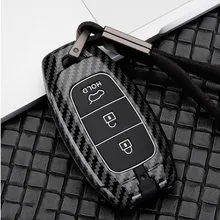 carbon Car Key Case For Hyundai Santa Fe TM I30 Solaris Azera Elantra Grandeur Accent Keychain Holder Protector Cover