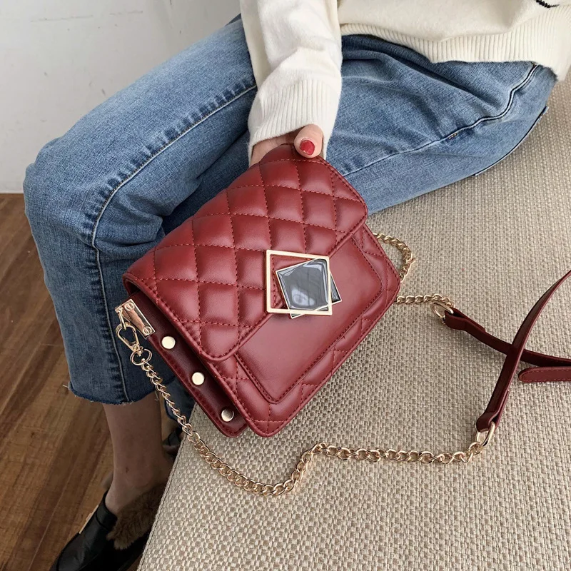 

Spring Black Square Lock Rhombus Bag Women's 2020 New Style Korean-style Versitile Fashion Chain Shoulder Square Sling Bag