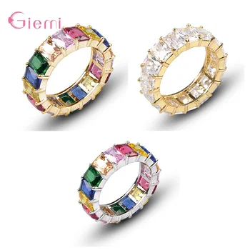 

Vintage Trendy Baguette Rainbow Cubic Zirconia Gold Ring For Women Fashion Engagement Wedding Band Charm Jewelry
