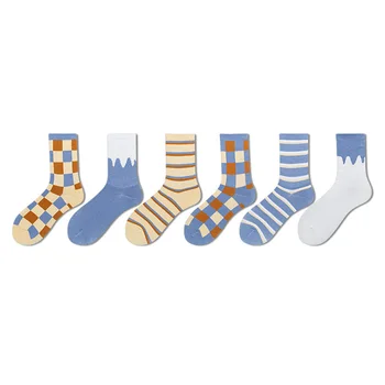 

3 Pairs/Set Stripes and Lattice Women Socks Cotton Harajuku Crew Socks Women