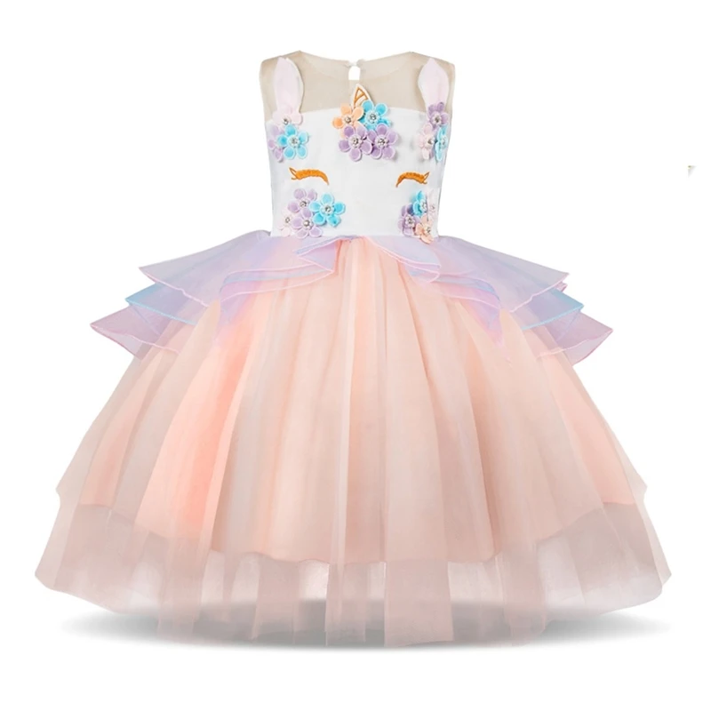 Unicorn Dress 4 Нарядное платье с единорогом для маленьких девочек; маскарадный костюм принцессы для девочек; детское праздничное платье-пачка; детская одежда с цветочным рисунком - Color: Unicorn Dress 4