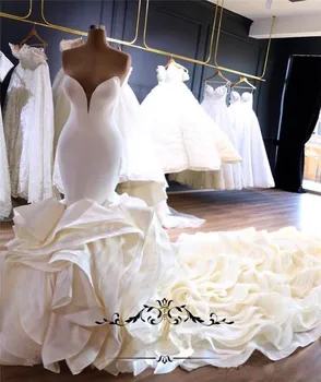 

Luxury Ruffles Wave Wedding Dresses Sweetheart Organza Chapel Train Gorgeous Bridal Gowns Nigerian Arabic Marriage Dress