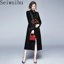 Women's New Wool Coat European Women Plus size autumn winter Runway Embroidery wool Maxi overcoat Parka Maxi Coats C3591