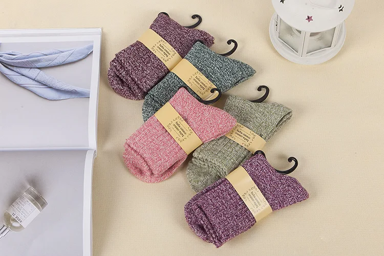 Autumn Winter Female Rabbit Wool Socks Thickened Warm Lovely Flat Solid Color Women Socks