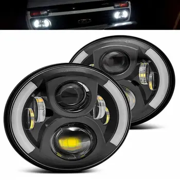 

2pcs waterproof 7Inch LED Headlamps with Halo Ring Amber Turn Signal For lada niva 4x4 suzuki samurai 7" DRL Halo Headlights
