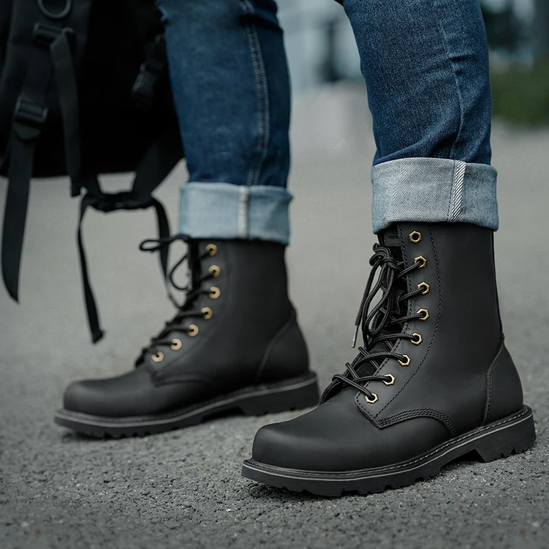 Botas impermeáveis para homens, sapato de couro, caça, deserto, combate, montanha, neve, cano alto, caminhada, tática