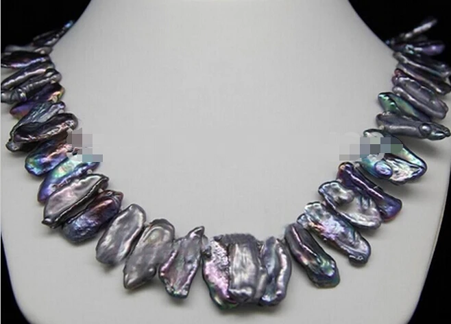 927+ NATURAL AAA+QUALITY BLACK BIWA PEARL NECKLACES