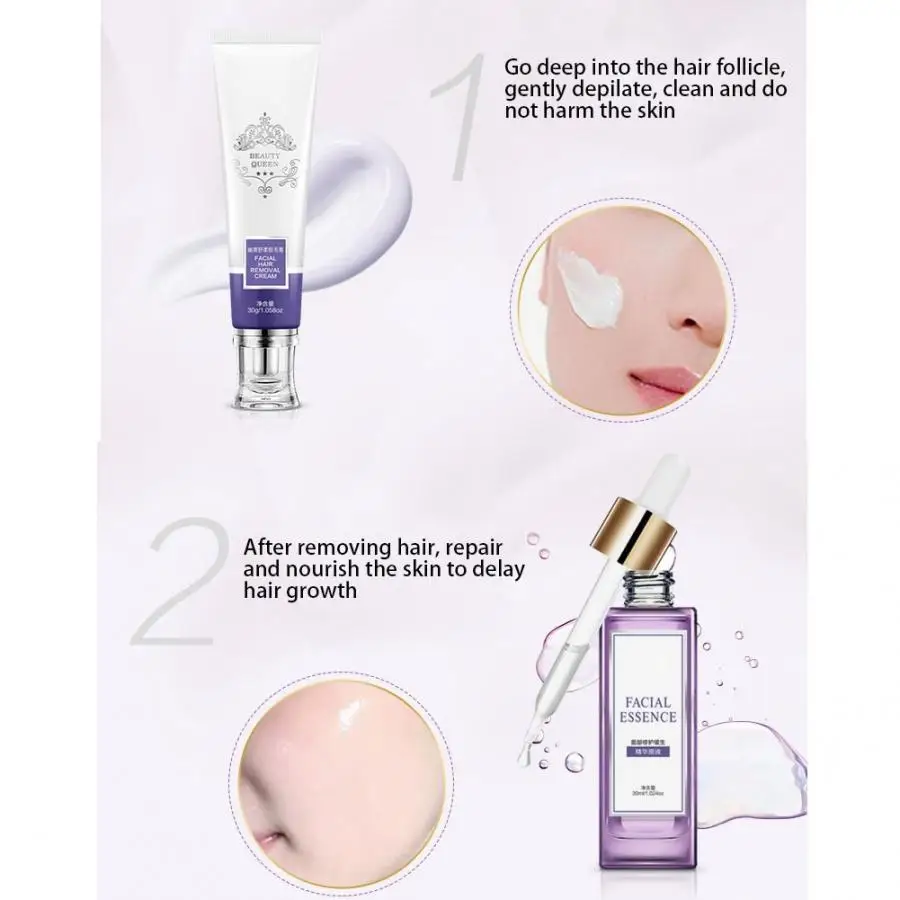 Massager 60g Face Beard Removal Set Remove Face Thin Hair Set Cream Serum Painless Lip Hair Removal Body Relax