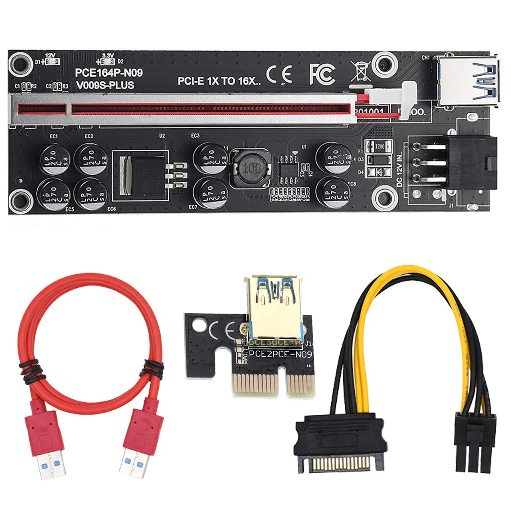 10PCS VER009S Plus Riser Card 1X To 16X Extender PCI PCI-E 009S Plus Riser Graphics Extension Cable for Miner Mining