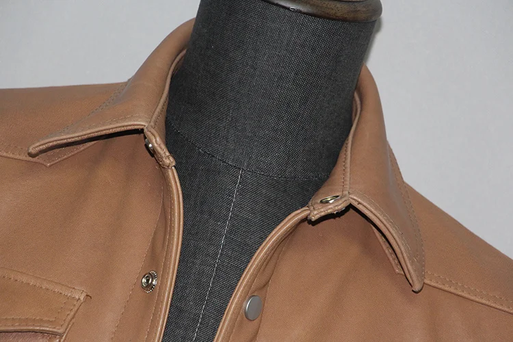 genuine leather blazers Free shipping.Men quality leather shirts.Brand vintage Heavy tanned sheepskin jacket,brown slim genuine leather coat sheepskin jacket