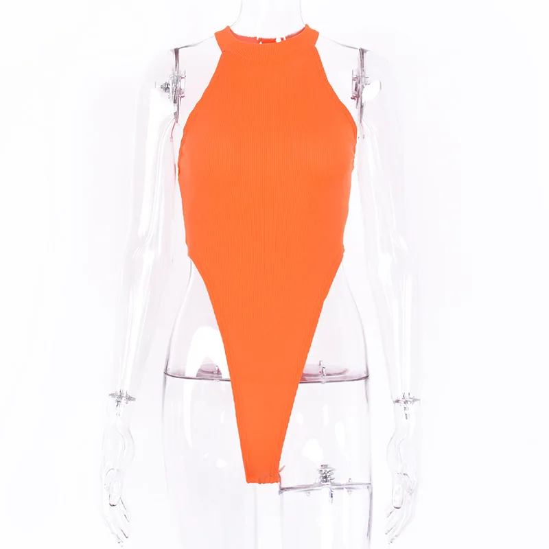 AOSSILIND летнее платье без рукавов узкие боди Для женщин с О-образным вырезом Тонкий облегающий женский комбинезон, комбинезон с Повседневное эластичный боди - Цвет: Оранжевый