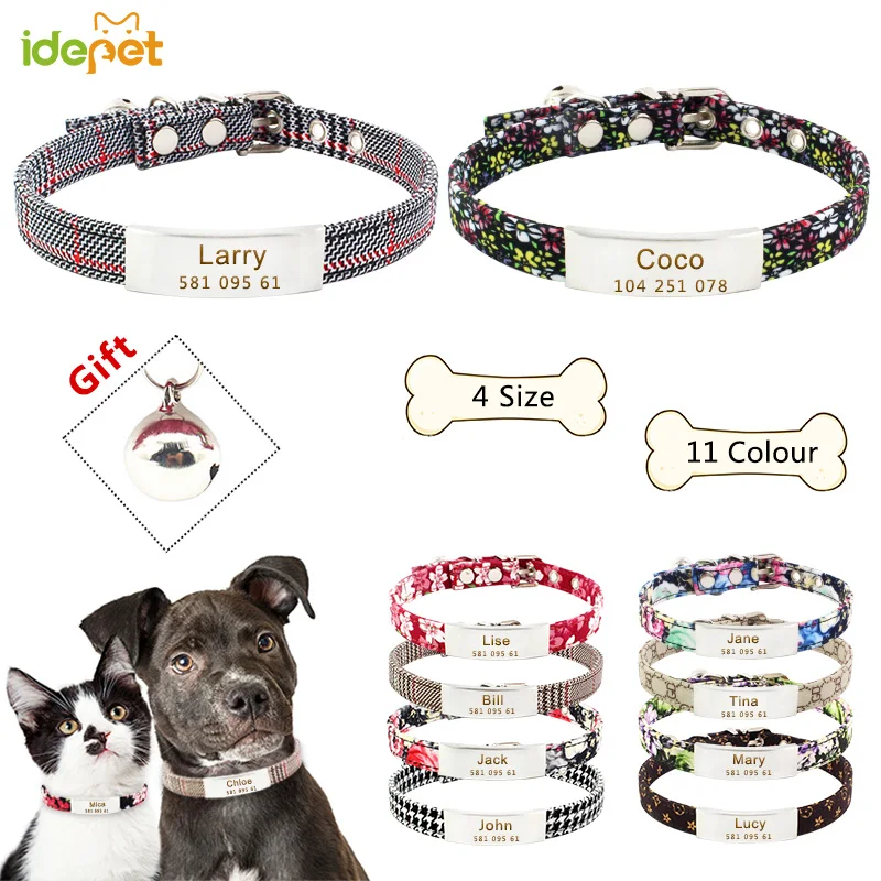 

Personalized Dog Collar Free Engraved Nylon Name Collar for Small Medium Dogs Puppy with ID tag Bell Dog Pet Supplies Pitbull 35