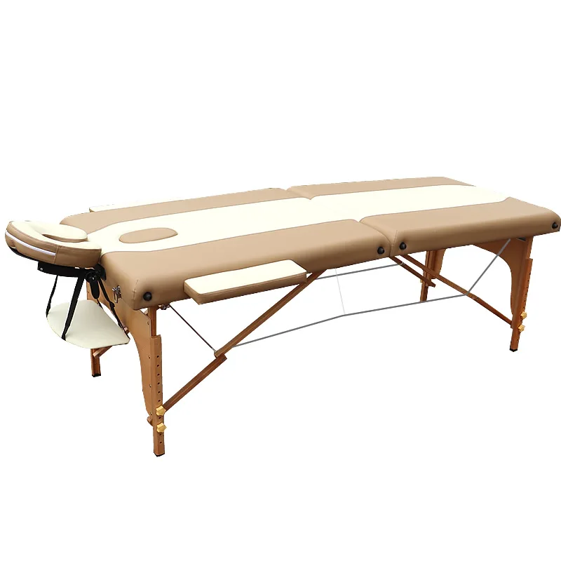 Folding Leather Massage Table Salon Furniture, Extra-Thick Mattress Spa Massage Table Wooden Folding Bed