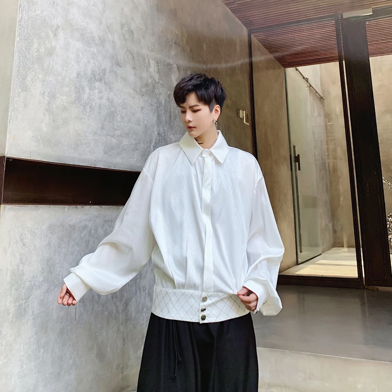 Мужская свободная повседневная винтажная мода Летучая мышь с длинным рукавом белая рубашка пальто Мужская Уличная короткий стиль вечерние рубашки сценическая одежда