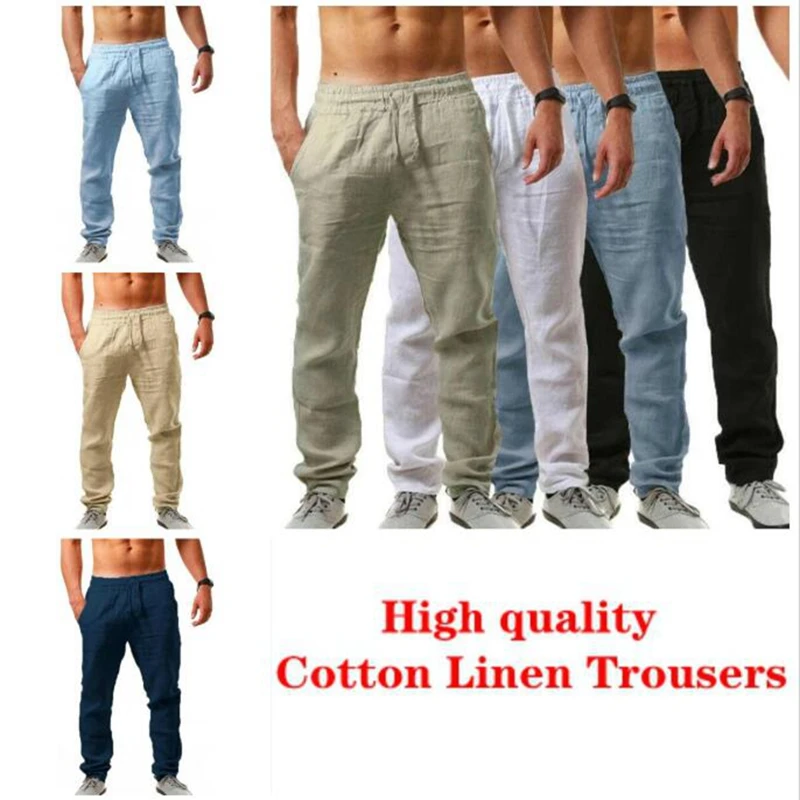 2022 Autumn New Men's Casual Cotton Linen Pants Male Summer Sweatpants Solid Color Linen Trousers Fitness Track Pants S-4XL business casual pants men