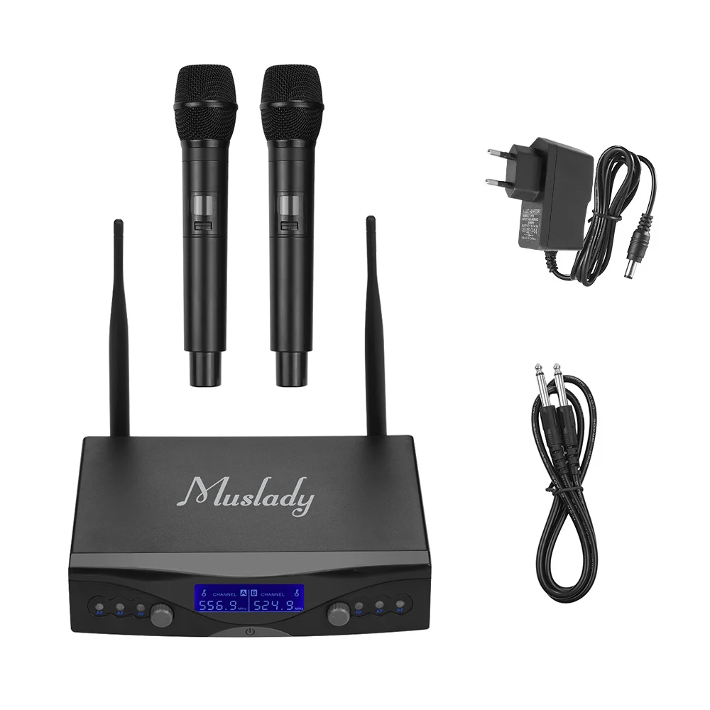 Muslady U1 UHF Беспроводная микрофонная система 2 ручных микрофона и 1 приемник с
