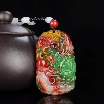 

Chinese Colorful Jade Dragon Pendant Necklace Jewellery Fashion Hand-Carved Relax Healing Man Women Luck Gifts Amulet Free Rope
