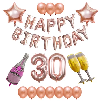 

1set Rose Gold Foil Balloons 16inch Happy Birthday Letter Party Decorations Adult 30 40 50 60 Birthday Champagne Cheers Balloon