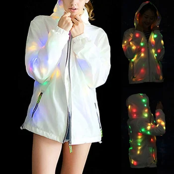 

Women Waterproof LED Glowing Jackets Coat Hooded Costume Light Up for Party -MX8