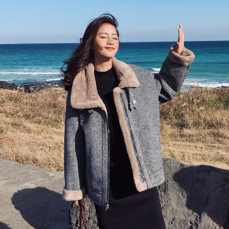 

Photo Shoot Dongdaemun Lambs Wool Short Grey Coat 2019 Winter New Style Korean-style Loose Thick Fur