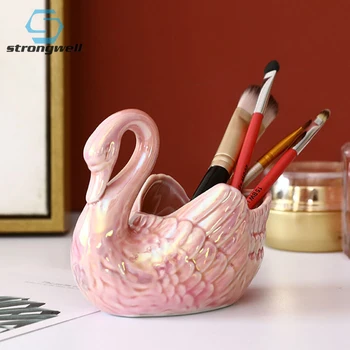 

Strongwell Ceramic Swan Storage Tray Sundries Holder Home Decoration Containers Ornaments Pen Holder Decorations Artware