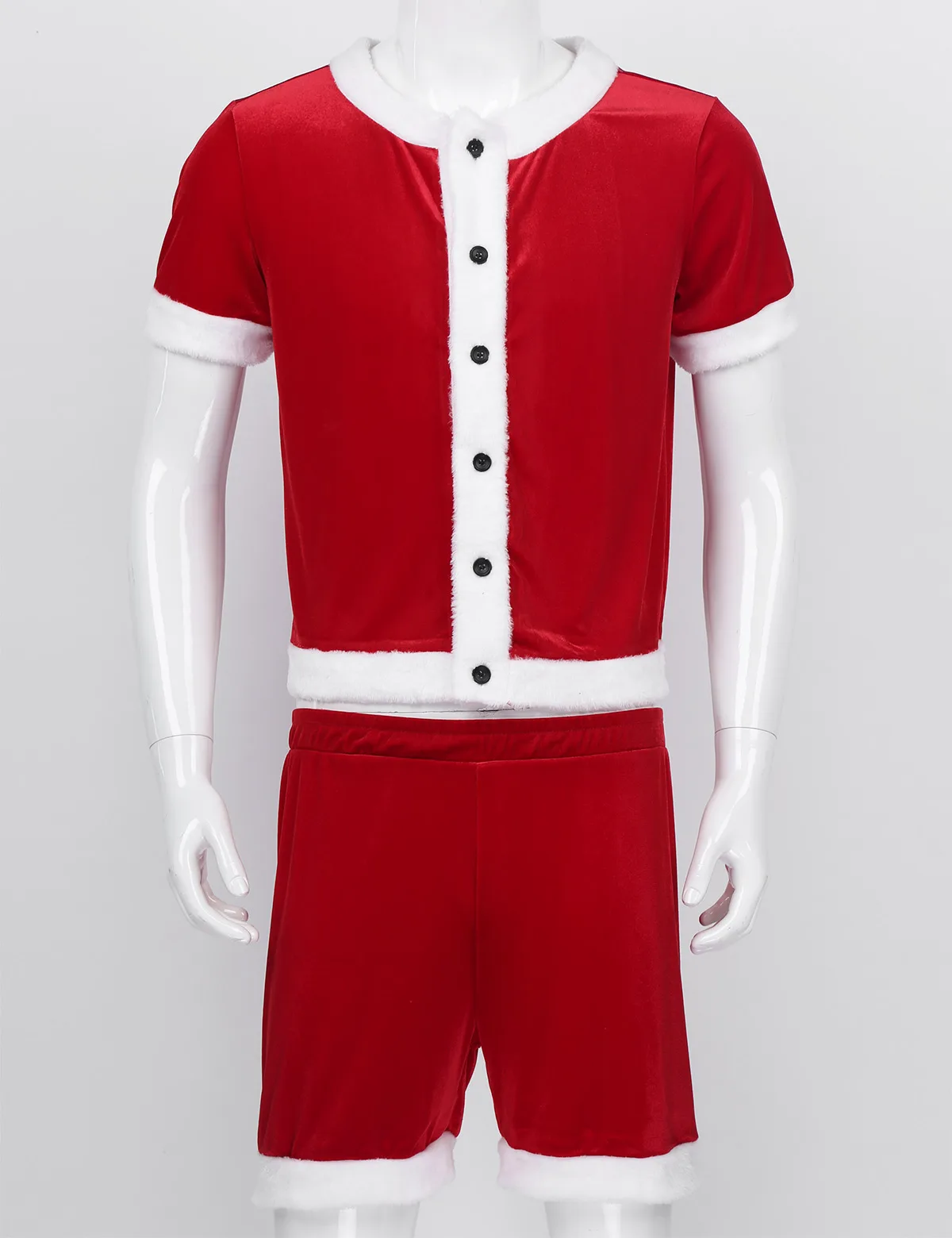 Для взрослых мужчин Рождество праздник костюмы для косплея комплект мужской Санта Клаус ролевые игры костюмированное платье Белый Топ и эластичные шорты