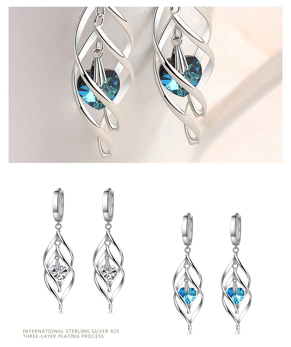 ZDADAN 925 Sterling Silber Hohle Weiße Kristall Lange Tropfen Ohrringe Für Frauen Mode Hochzeit Schmuck Geschenk – Detail 4