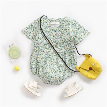 

Newborn Cotton baby girl clothes Fashion short-sleeve green floral Jumpsuit Outfit Sunsuit Children's Clothes Toddler Jumpsuit