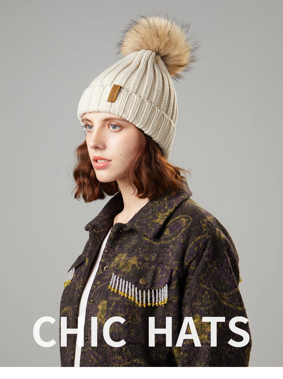 Вязаные шапочки, модные женские меховые шапки с помпоном, зимние однотонные плотные шапки высокого качества, повседневная женская шапка