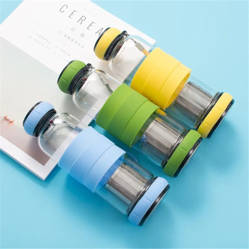 Bpa Free 420/550ML Creative Portable Rope Glass Water Bottle Fruit Juice Kettle Drink Cup Directly Stainless Steel Tea Strainer