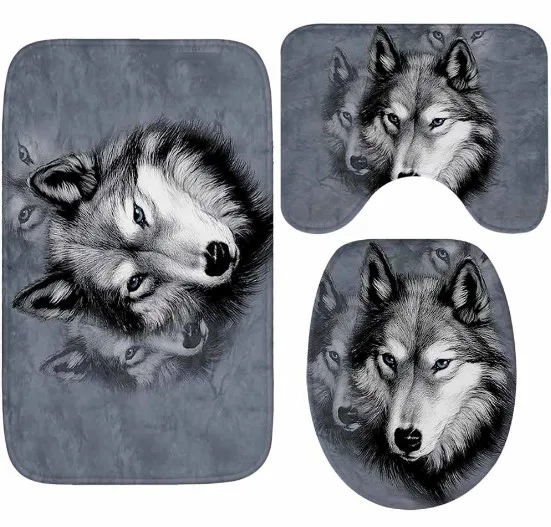CAMMITEVER 3 шт. волк Набор ковриков для ванной водопоглощение Ванная комната ковер, коврик для дома комнаты дверной коврик для Ванная комната