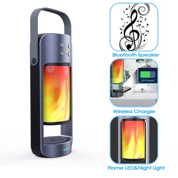 

Portable Bluetooth Speaker Stereo Wireless Charger with Flame LED Night Light TWS Bass 10W Camping Woofer Waterproof Loudspeaker