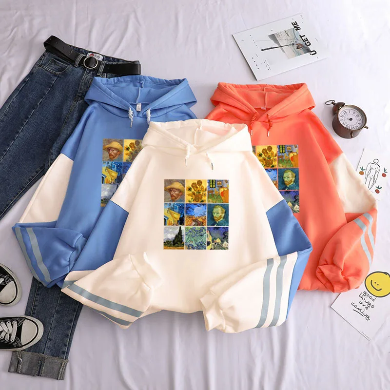 

Oversized Van Gogh Oil Painting Pullover Thick Loose Women Hoodies clothes Fleece Hot Harajuku Contrast Color Sweatshirt Female