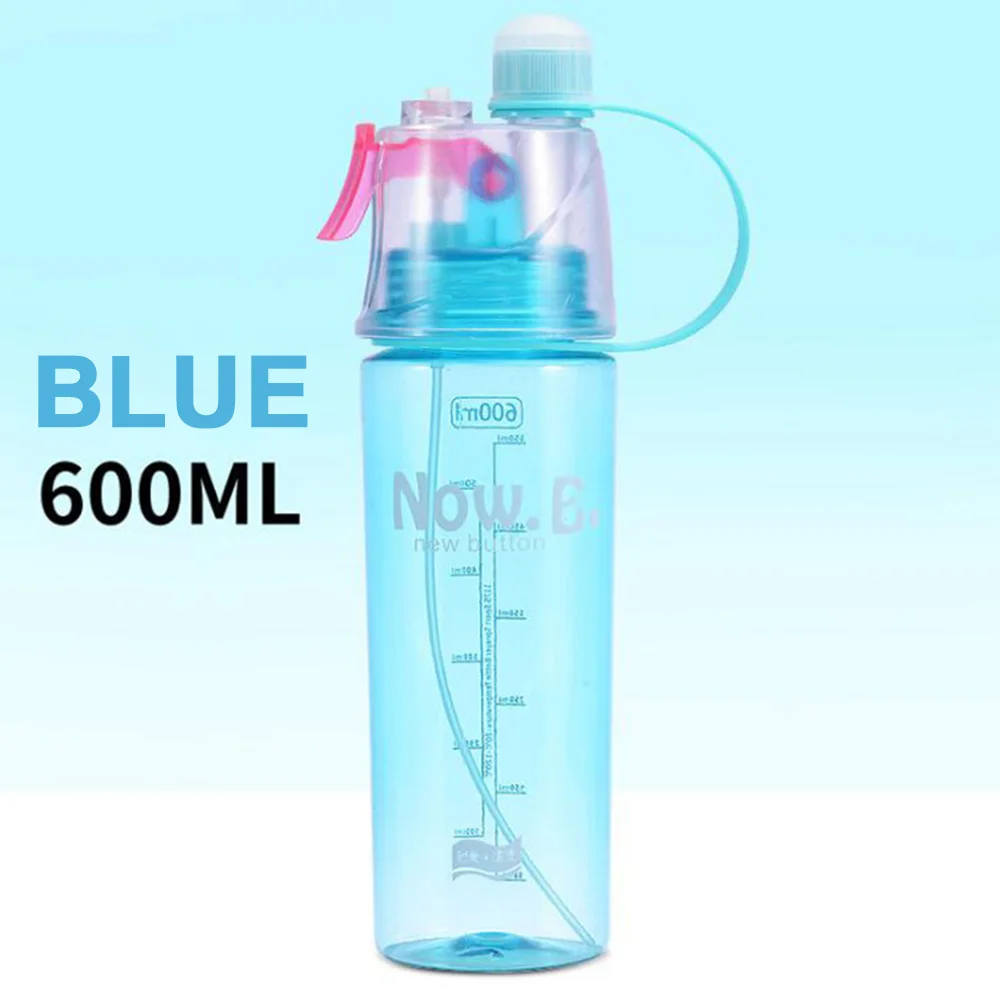 Blue Бутылка для воды с распылителем, Спортивная бутылка для питья, для кемпинга, для физических упражнений, 600 мл, поликарбонат, бутылка для воды с распылителем, Спортивная жидкость - Цвет: Blue