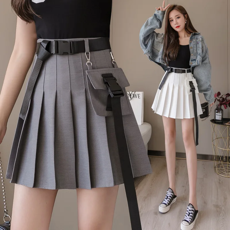 

Women Military Sashes Skirt Ladies Cool Solid A-Line Empire Above Knee Mini Skirts Summer Fashion