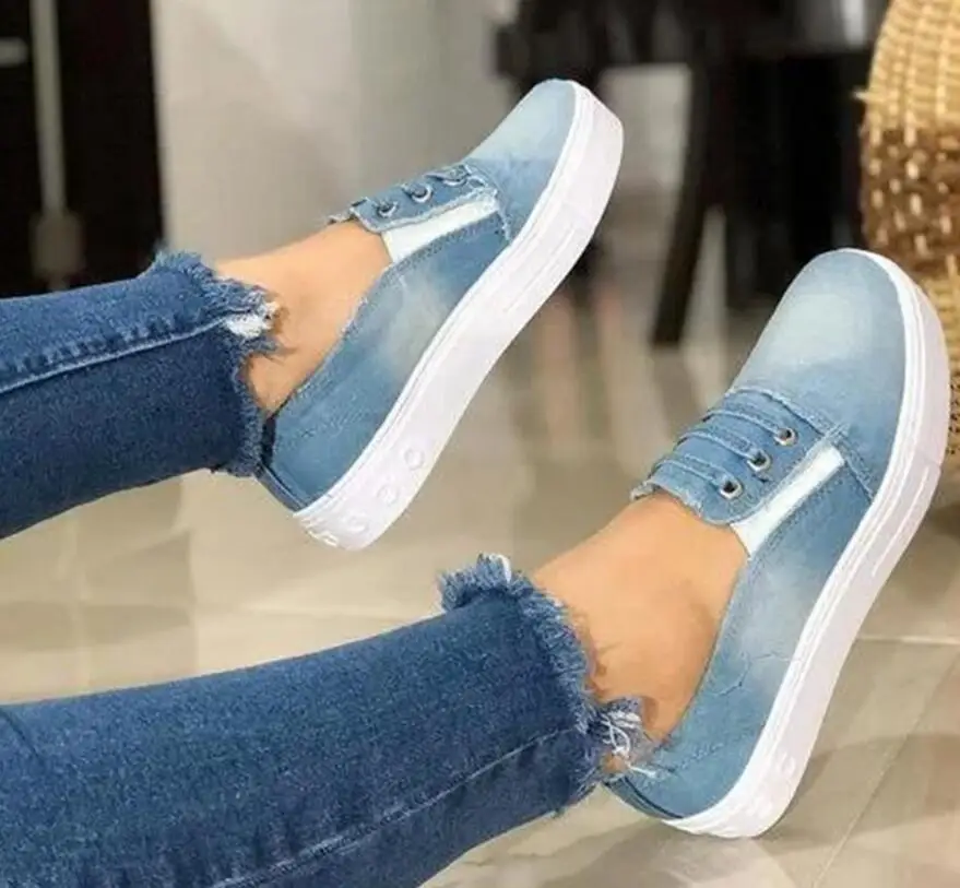 JOKSD Women's Denim Flat shoes slip-on Espadrilles Casual shoes for woman Walking Ladies Loafers Soft Shoes zapato X11