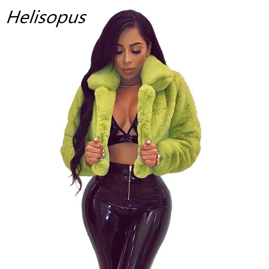 Helisopus, Женская пушистая короткая куртка из искусственного меха, Осень-зима, теплое пальто с длинным рукавом, повседневный плюшевый кардиган, верхняя одежда, топы