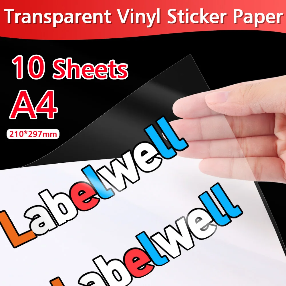 10Sheets Transparent Printable Vinyl Sticker Paper A4 Waterproof Self-Adhesive Copy Paper to DIY Stickers For All Inkjet Printer